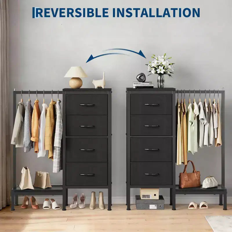 Commode avec tringle à vêtements, tiroirs de rangement pour chambre à coucher, commode en tissu réversible avec tringle à vêtements, pour bureau à domicile