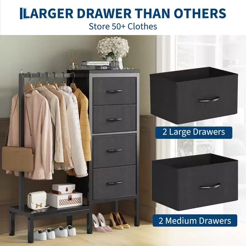 Commode avec tringle à vêtements, tiroirs de rangement pour chambre à coucher, commode en tissu réversible avec tringle à vêtements, pour bureau à domicile