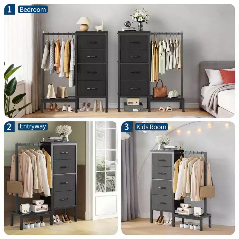 Commode avec tringle à vêtements, tiroirs de rangement pour chambre à coucher, commode en tissu réversible avec tringle à vêtements, pour bureau à domicile