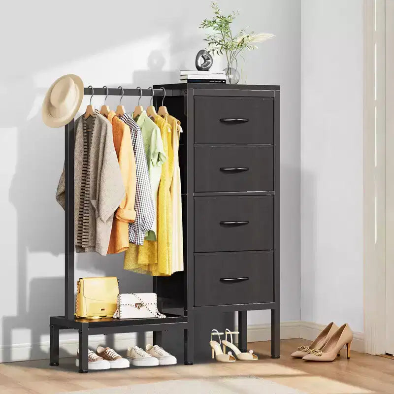 Dresser with Hanging Rack, Drawers Closet for Bedroom, Reversible Fabric Chest of Drawers with Clothes Rack,for Home Office
