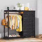 Commode avec tringle à vêtements, tiroirs de rangement pour chambre à coucher, commode en tissu réversible avec tringle à vêtements, pour bureau à domicile