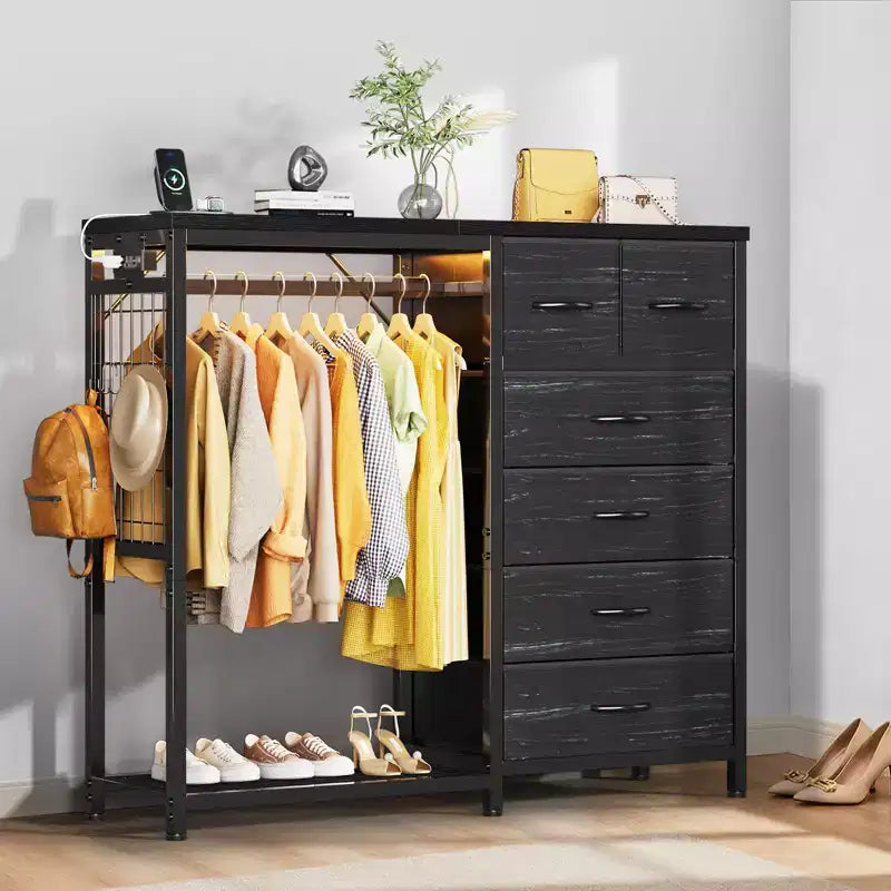 Commode avec tringle à vêtements, tiroirs de rangement pour chambre à coucher, commode en tissu réversible avec tringle à vêtements, pour bureau à domicile