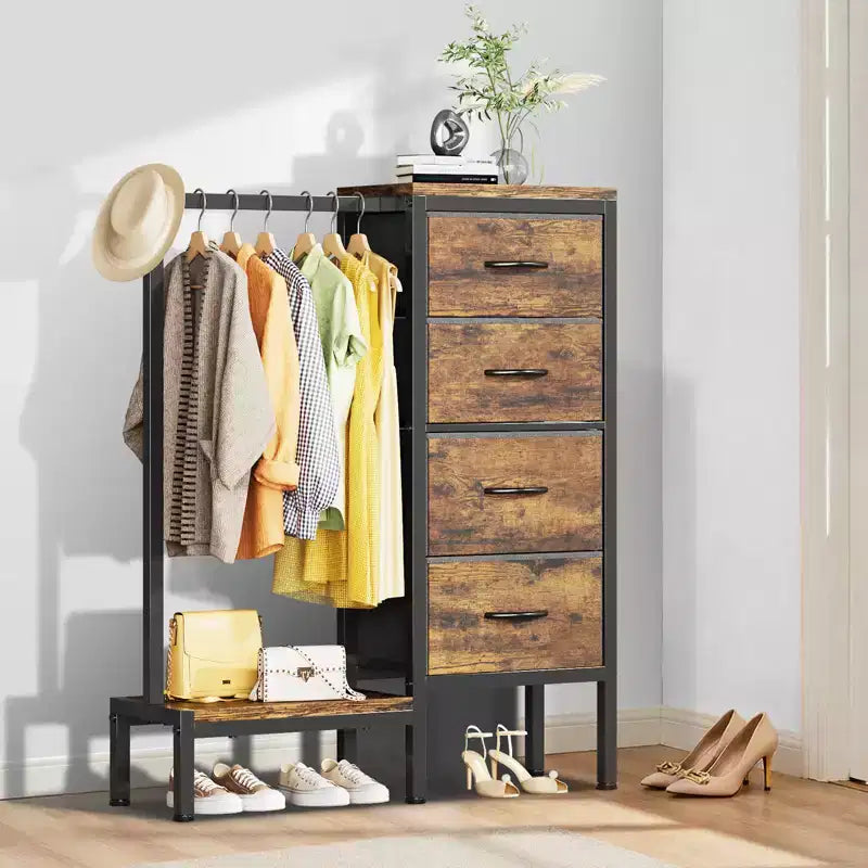 Commode avec tringle à vêtements, tiroirs de rangement pour chambre à coucher, commode en tissu réversible avec tringle à vêtements, pour bureau à domicile