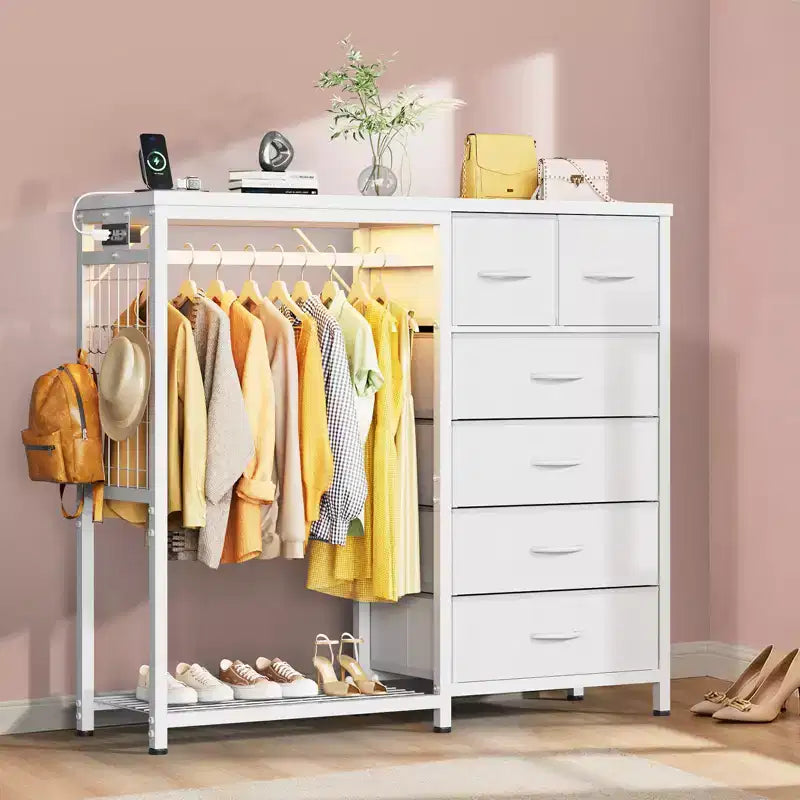 Commode avec tringle à vêtements, tiroirs de rangement pour chambre à coucher, commode en tissu réversible avec tringle à vêtements, pour bureau à domicile