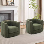 Modern 360 Swivel Barrel Accent Chair Set of 2  Soft-like Stuffed Fabric Upholstered  Green