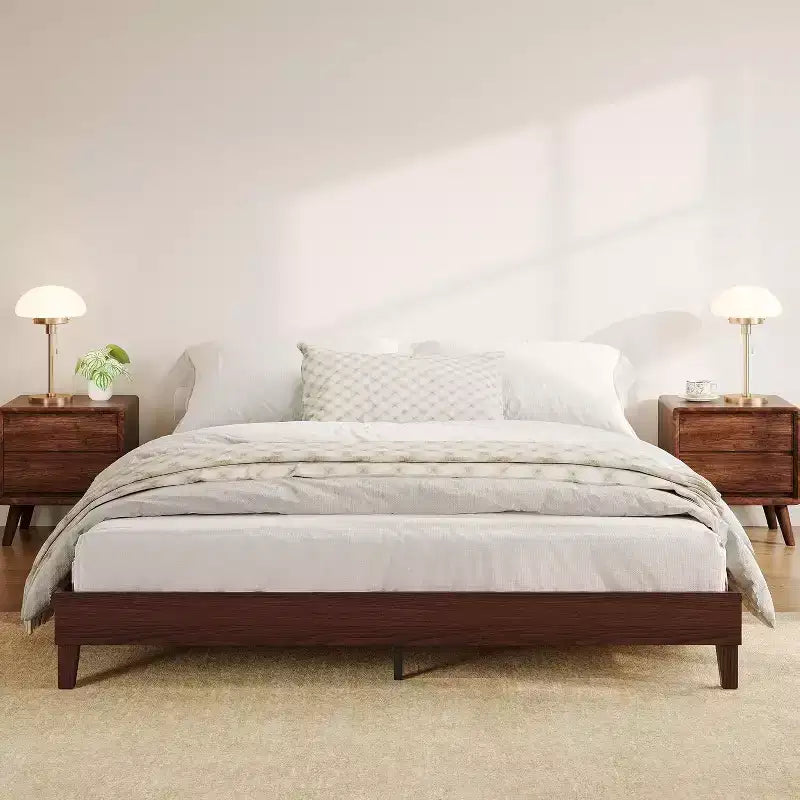 GustoWave 9 Inch Queen Size Platform Bed Frame, 800 LB Max Weight Capacity, Brown