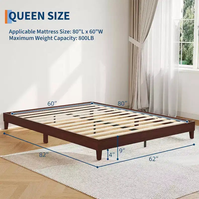 Cadre de lit plateforme GustoWave, taille Queen, 22,86 cm, capacité de charge maximale de 362,87 kg, marron
