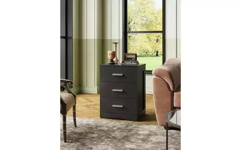 DEXYLLO Night Stand, Wood Nightstand with 3 Drawers, Bed Side Table for Bedroom, Living Room, Dorm