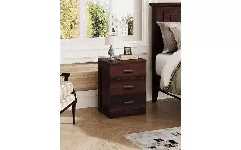 DEXYLLO Night Stand, Wood Nightstand with 3 Drawers, Bed Side Table for Bedroom, Living Room, Dorm