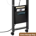 Table d'appoint rotative à 360° avec station de charge, table d'appoint mobile à 2 niveaux avec pochette de rangement et 6 roulettes pivotantes verrouillables pour salon et bureau