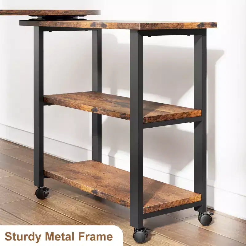 Table d'appoint rotative à 360° avec station de charge, table d'appoint mobile à 2 niveaux avec pochette de rangement et 6 roulettes pivotantes verrouillables pour salon et bureau