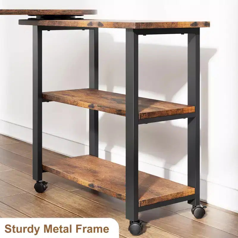 Table d'appoint rotative à 360° avec station de charge, table d'appoint mobile à 2 niveaux avec pochette de rangement et 6 roulettes pivotantes verrouillables pour salon et bureau