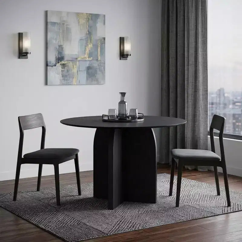 Table à manger ronde HomeRoots 42 avec piétement central en bois noir