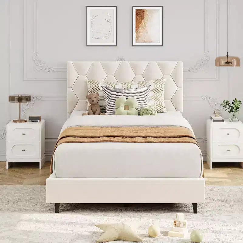 Modern Upholstered Platform Bed Frame with Adjustable Headboard  Heavy Duty Wood Slats  Sturdy Support  Noise-Free  No Box Spring Needed(Beige)