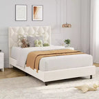 Modern Upholstered Platform Bed Frame with Adjustable Headboard  Heavy Duty Wood Slats  Sturdy Support  Noise-Free  No Box Spring Needed(Beige)