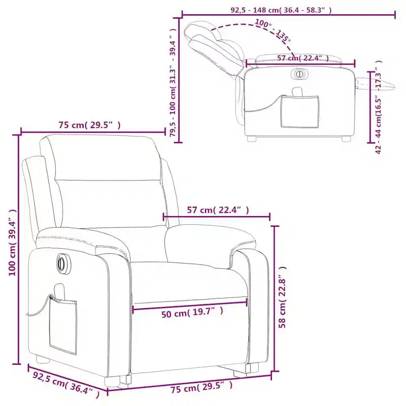 vidaXL Stand Up Massage Recliner Chair Dark gray
