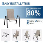 Set of 6 Stackable Patio Dining Chairs  All-Weather High Back with Armrests, Lightweight Textilene, 140kg Capacity  Ideal for Garden, Backyard