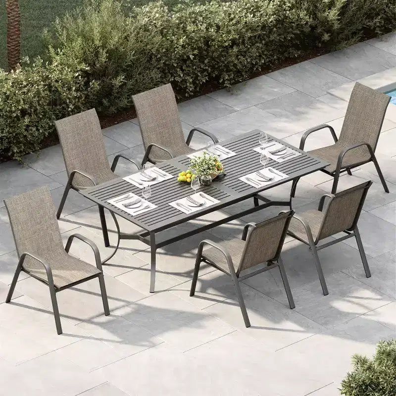 Set of 6 Stackable Patio Dining Chairs  All-Weather High Back with Armrests, Lightweight Textilene, 140kg Capacity  Ideal for Garden, Backyard