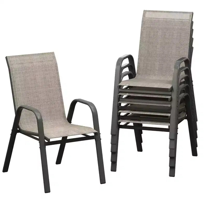 Set of 6 Stackable Patio Dining Chairs  All-Weather High Back with Armrests, Lightweight Textilene, 140kg Capacity  Ideal for Garden, Backyard