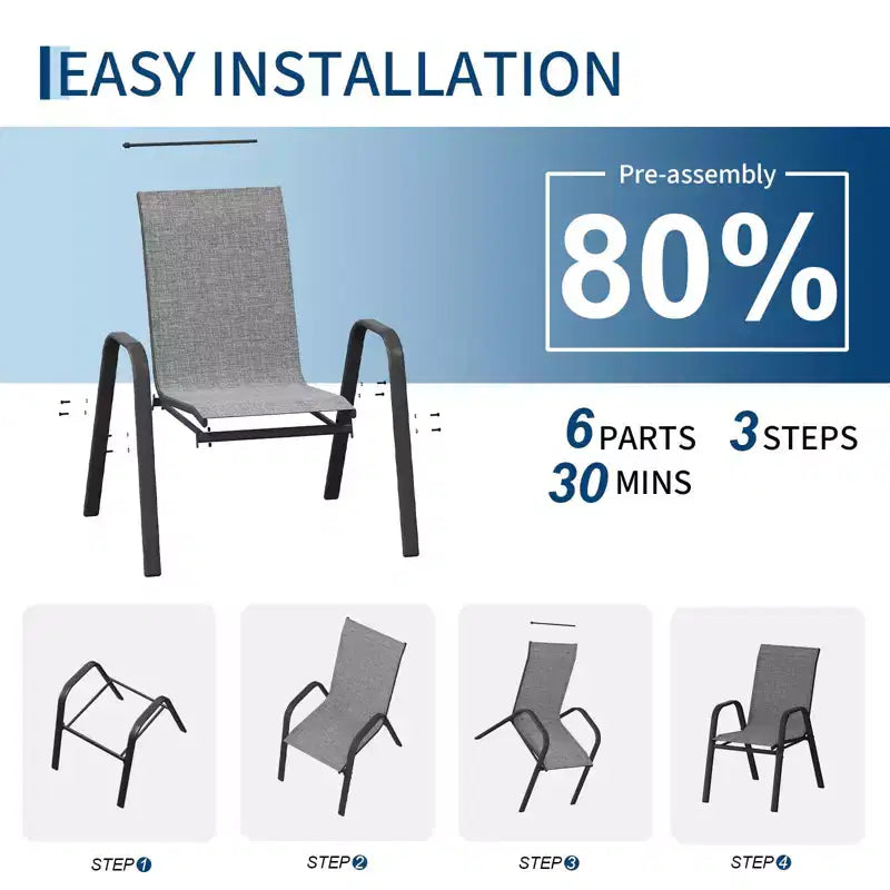 Set of 6 Stackable Patio Dining Chairs  All-Weather High Back with Armrests, Lightweight Textilene, 140kg Capacity  Ideal for Garden, Backyard