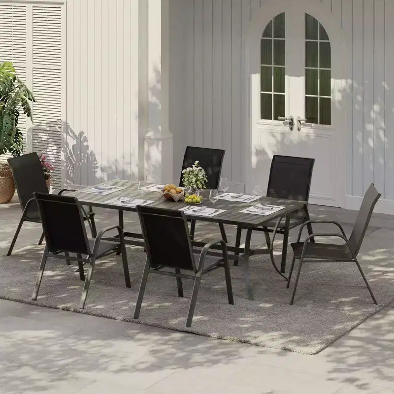 Set of 6 Stackable Patio Dining Chairs  All-Weather High Back with Armrests, Lightweight Textilene, 140kg Capacity  Ideal for Garden, Backyard