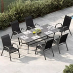 Set of 6 Stackable Patio Dining Chairs  All-Weather High Back with Armrests, Lightweight Textilene, 140kg Capacity  Ideal for Garden, Backyard