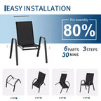 Set of 6 Stackable Patio Dining Chairs  All-Weather High Back with Armrests, Lightweight Textilene, 140kg Capacity  Ideal for Garden, Backyard