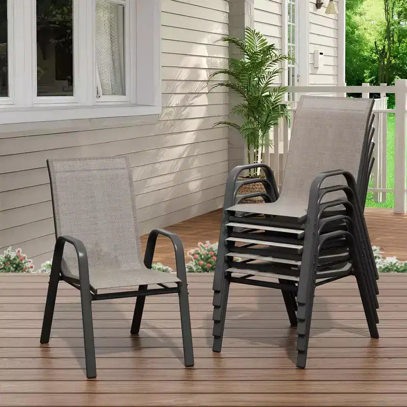 Set of 6 Stackable Patio Dining Chairs  All-Weather High Back with Armrests, Lightweight Textilene, 140kg Capacity  Ideal for Garden, Backyard