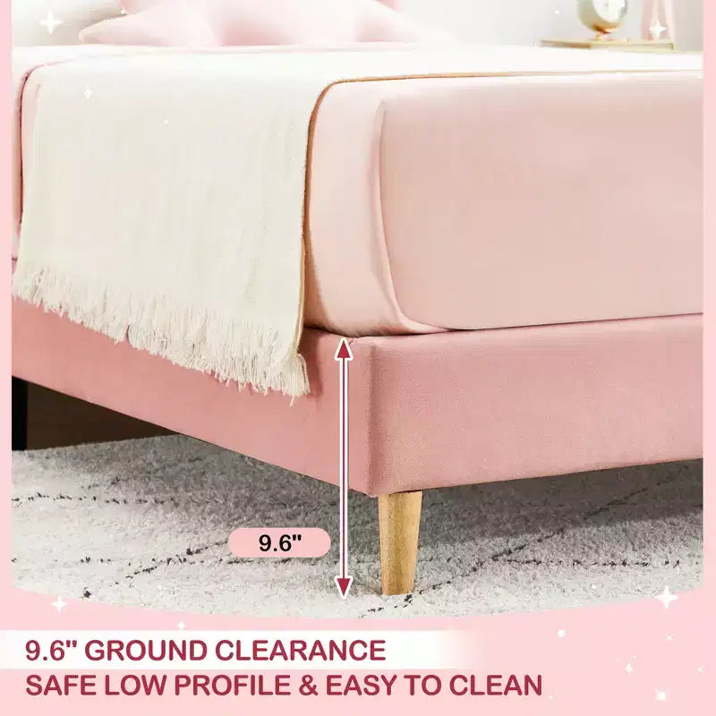SunnyFurn Cadre de lit plateforme avec tête de lit capitonnée douce Design Princesse, lattes en bois robustes, sans bruit, sommier tapissier non requis, assemblage facile
