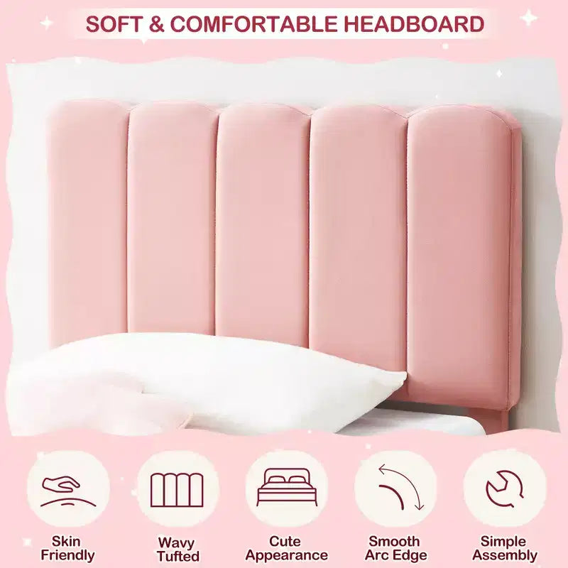 SunnyFurn Cadre de lit plateforme avec tête de lit capitonnée douce Design Princesse, lattes en bois robustes, sans bruit, sommier tapissier non requis, assemblage facile