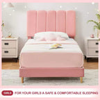 SunnyFurn Cadre de lit plateforme avec tête de lit capitonnée douce Design Princesse, lattes en bois robustes, sans bruit, sommier tapissier non requis, assemblage facile
