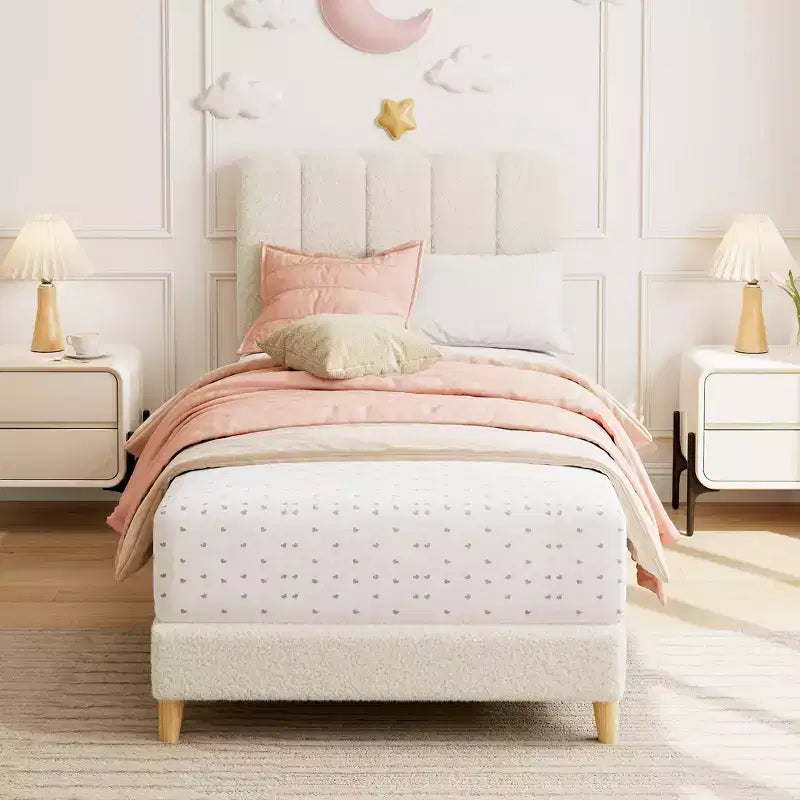 SunnyFurn Cadre de lit plateforme avec tête de lit capitonnée douce Design Princesse, lattes en bois robustes, sans bruit, sommier tapissier non requis, assemblage facile