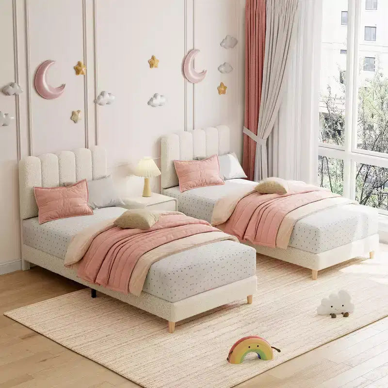 SunnyFurn Cadre de lit plateforme avec tête de lit capitonnée douce Design Princesse, lattes en bois robustes, sans bruit, sommier tapissier non requis, assemblage facile