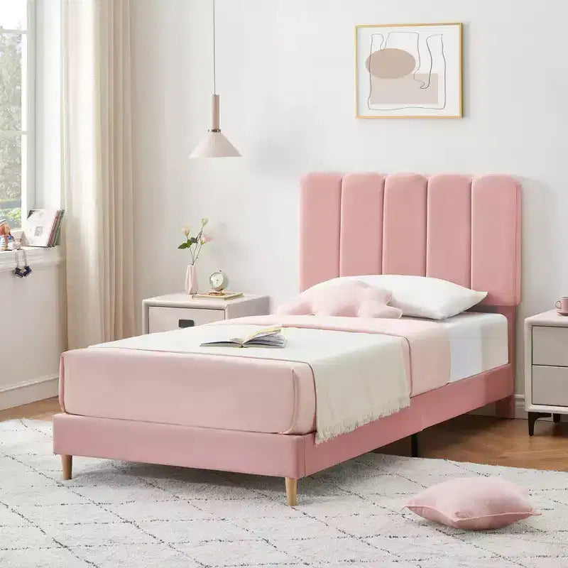 SunnyFurn Upholstered Soft Headboard Platform Bed Frame  Princess Design, Sturdy Wood Slats, Noise-Free, No Box Season Needed, Easy Assembly