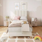 SunnyFurn Cadre de lit plateforme avec tête de lit capitonnée douce Design Princesse, lattes en bois robustes, sans bruit, sommier tapissier non requis, assemblage facile