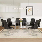 GDFStudio Arvion 8-Person Glass and Metal Dining Set with Faux Leather Upholstered Chairs