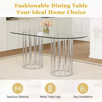 GDFStudio Arvion 8-Person Glass and Metal Dining Set with Faux Leather Upholstered Chairs