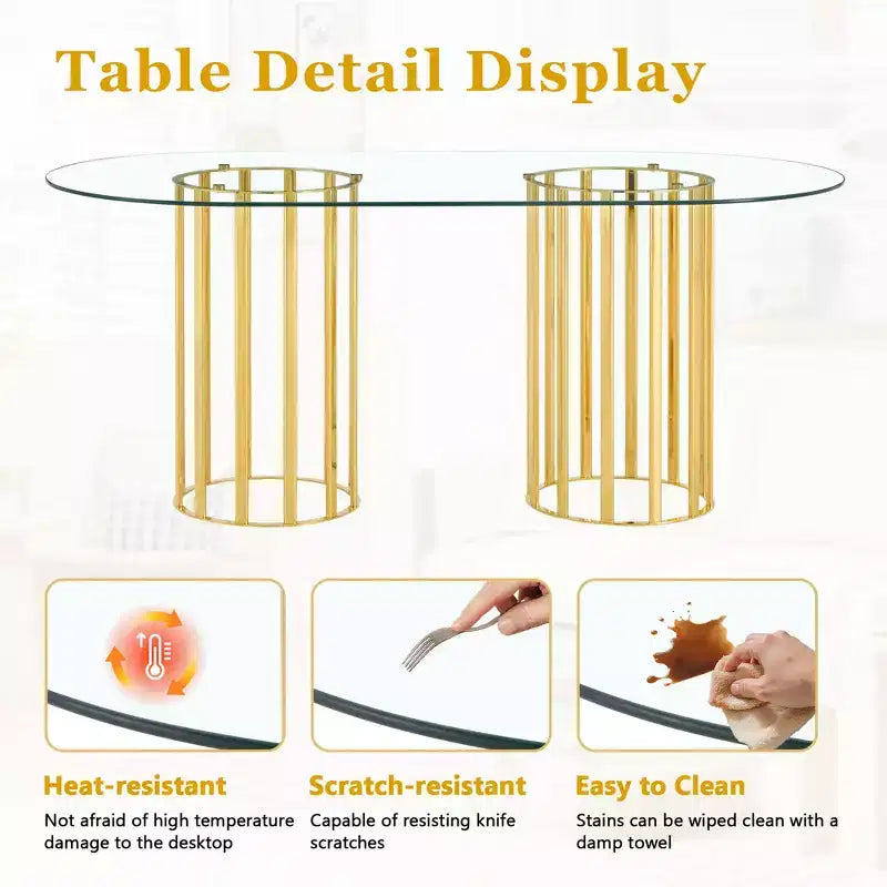GDFStudio Arvion 8-Person Glass and Metal Dining Set with Faux Leather Upholstered Chairs