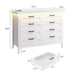 8 Drawer Modern White Dresser with Built-in Power Outlet & LED Light, Spacious Chest of Drawers for Bedroom & Living Room
