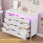 8 Drawer Modern White Dresser with Built-in Power Outlet & LED Light, Spacious Chest of Drawers for Bedroom & Living Room