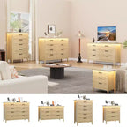 8 Drawer Modern White Dresser with Built-in Power Outlet & LED Light, Spacious Chest of Drawers for Bedroom & Living Room