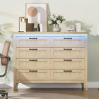 8 Drawer Modern White Dresser with Built-in Power Outlet & LED Light, Spacious Chest of Drawers for Bedroom & Living Room