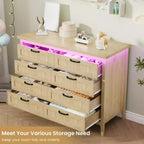 8 Drawer Modern White Dresser with Built-in Power Outlet & LED Light, Spacious Chest of Drawers for Bedroom & Living Room