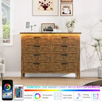 8 Drawer Modern White Dresser with Built-in Power Outlet & LED Light, Spacious Chest of Drawers for Bedroom & Living Room