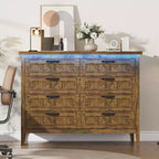 8 Drawer Modern White Dresser with Built-in Power Outlet & LED Light, Spacious Chest of Drawers for Bedroom & Living Room
