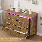 8 Drawer Modern White Dresser with Built-in Power Outlet & LED Light, Spacious Chest of Drawers for Bedroom & Living Room