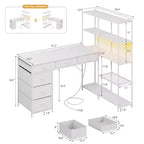 47 L-Shaped Computer Desk with 6 Drawers & 5-Tier Shelves, Reversible Corner Gaming Desk with LED Lights & Power Outlets