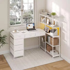 47 L-Shaped Computer Desk with 6 Drawers & 5-Tier Shelves, Reversible Corner Gaming Desk with LED Lights & Power Outlets