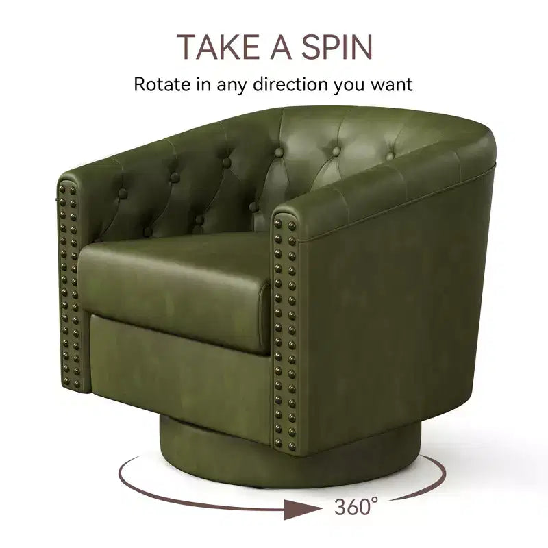 Dyonery Swivel Barrel Accent Chair,Modern Nailhead Armchair, 360 Modern Comfy Reading Chair for Living Room & Bedroom