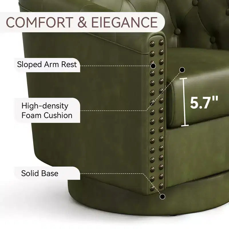 Dyonery Swivel Barrel Accent Chair,Modern Nailhead Armchair, 360 Modern Comfy Reading Chair for Living Room & Bedroom